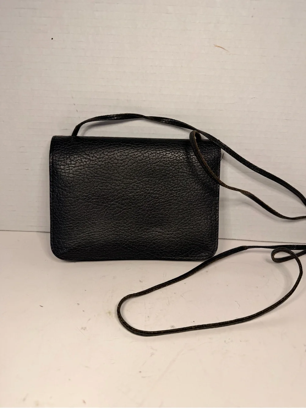 Mundi Vintage Black Pebbled Leather Crossbody Flap Bag
